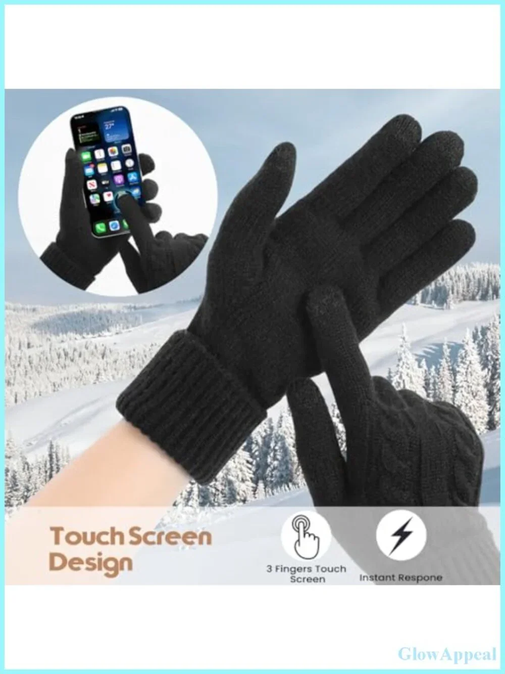 Women's Knit Winter Gloves 2 Pairs Touchscreen Fleece Lined Elastic Cuff